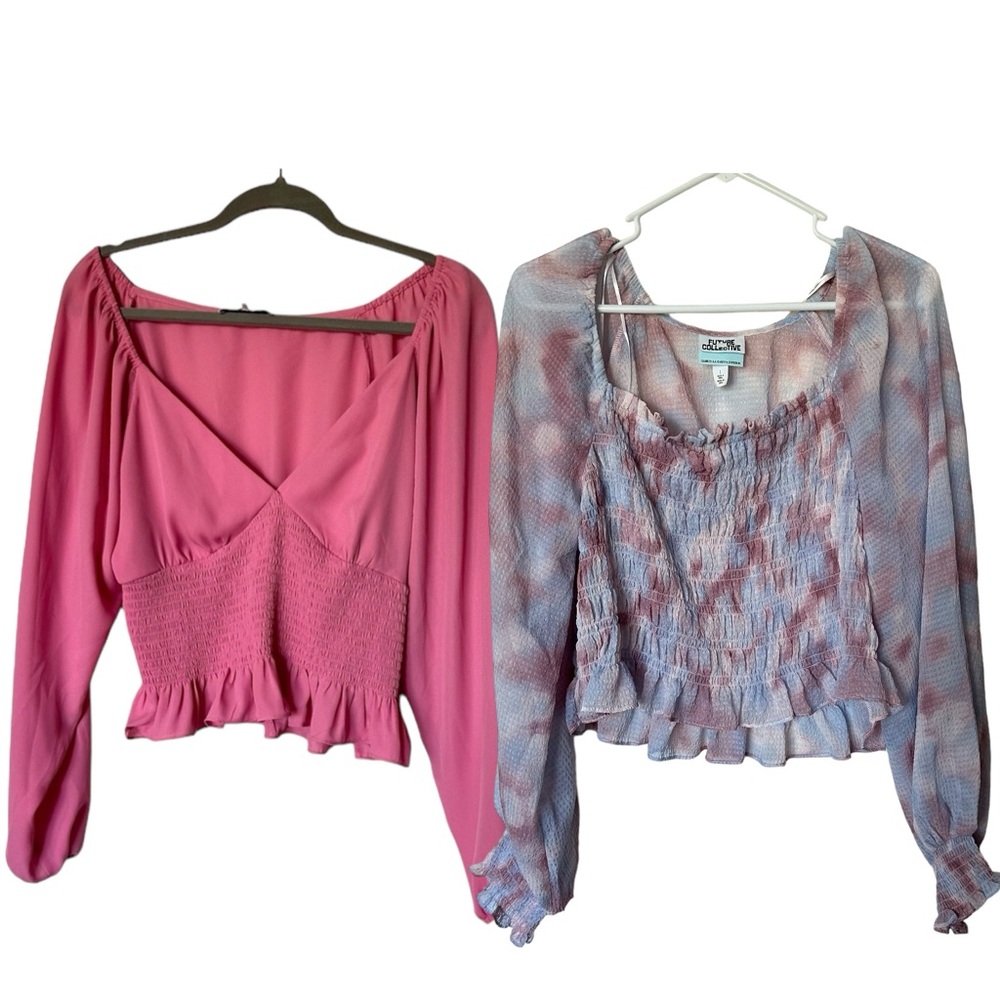 Target Bundle 2 Smocked Boho Preppy Long Sleeve Peasant Tops Large